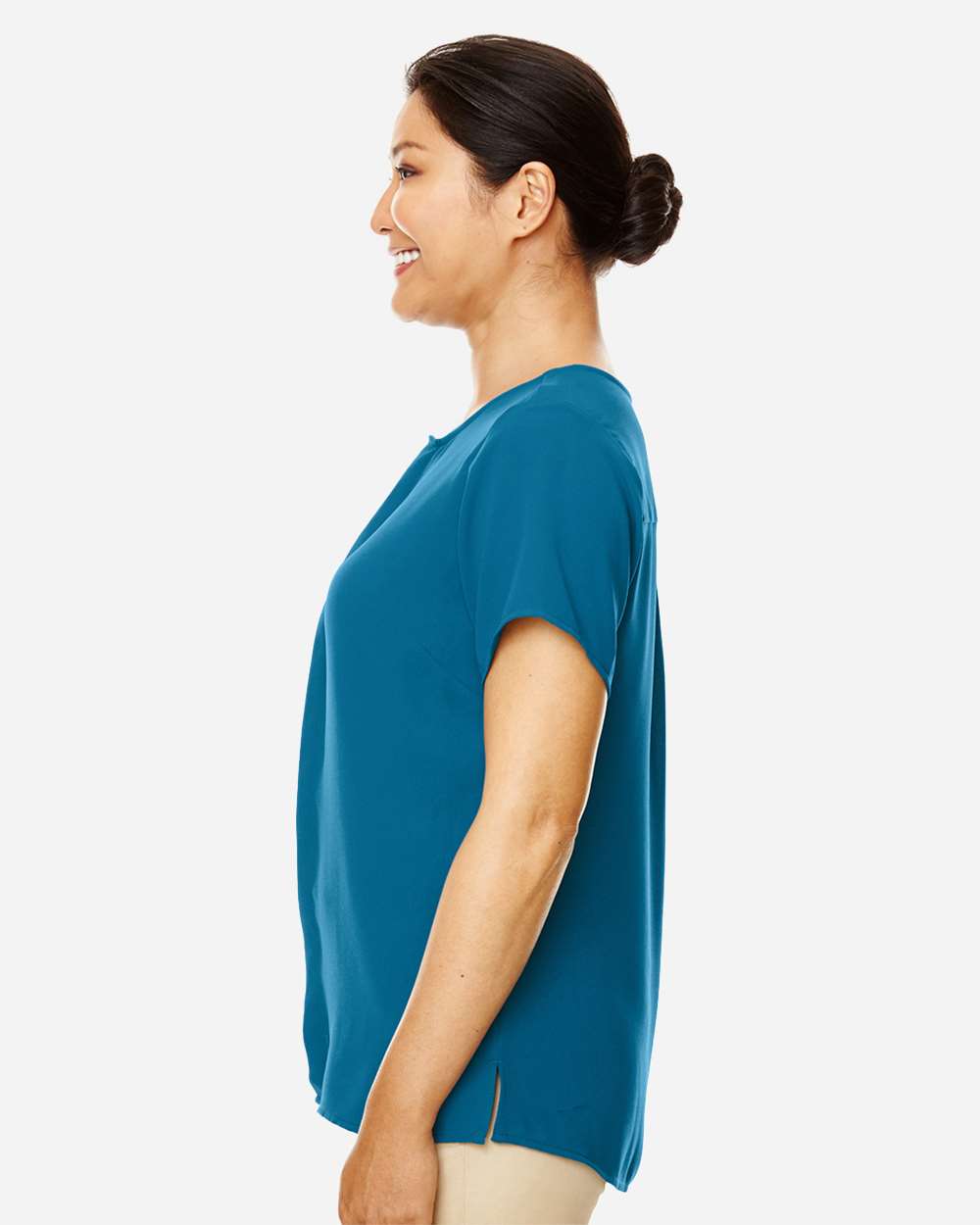 Women's Perfect Fit™ Crepe Blouse - OnModelSide - B730B2782 - Dark Teal