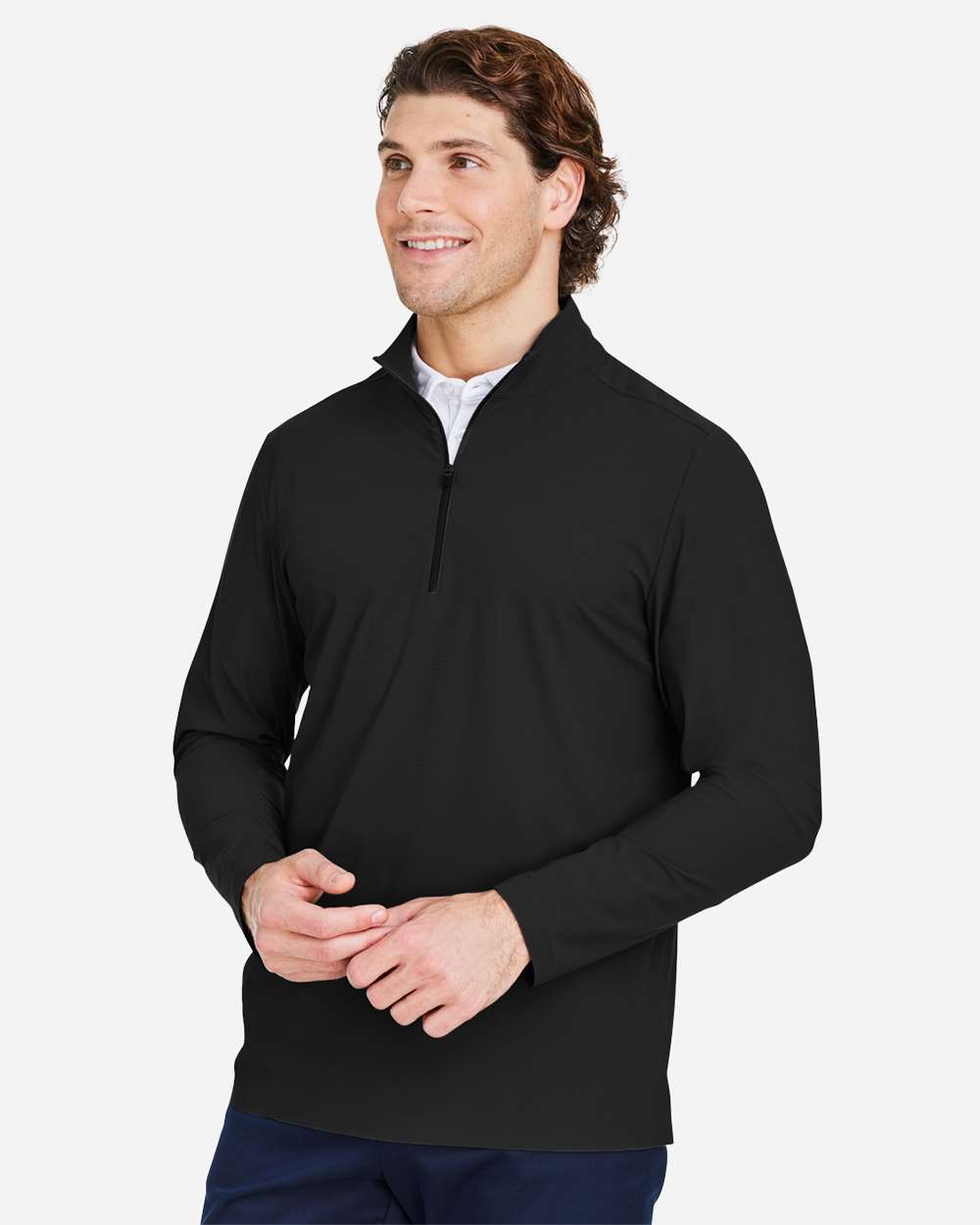 Men's CrownLux Performance® Windsor Welded Quarter-Zip Pullover - OnModelSide - B650B2503 - Black
