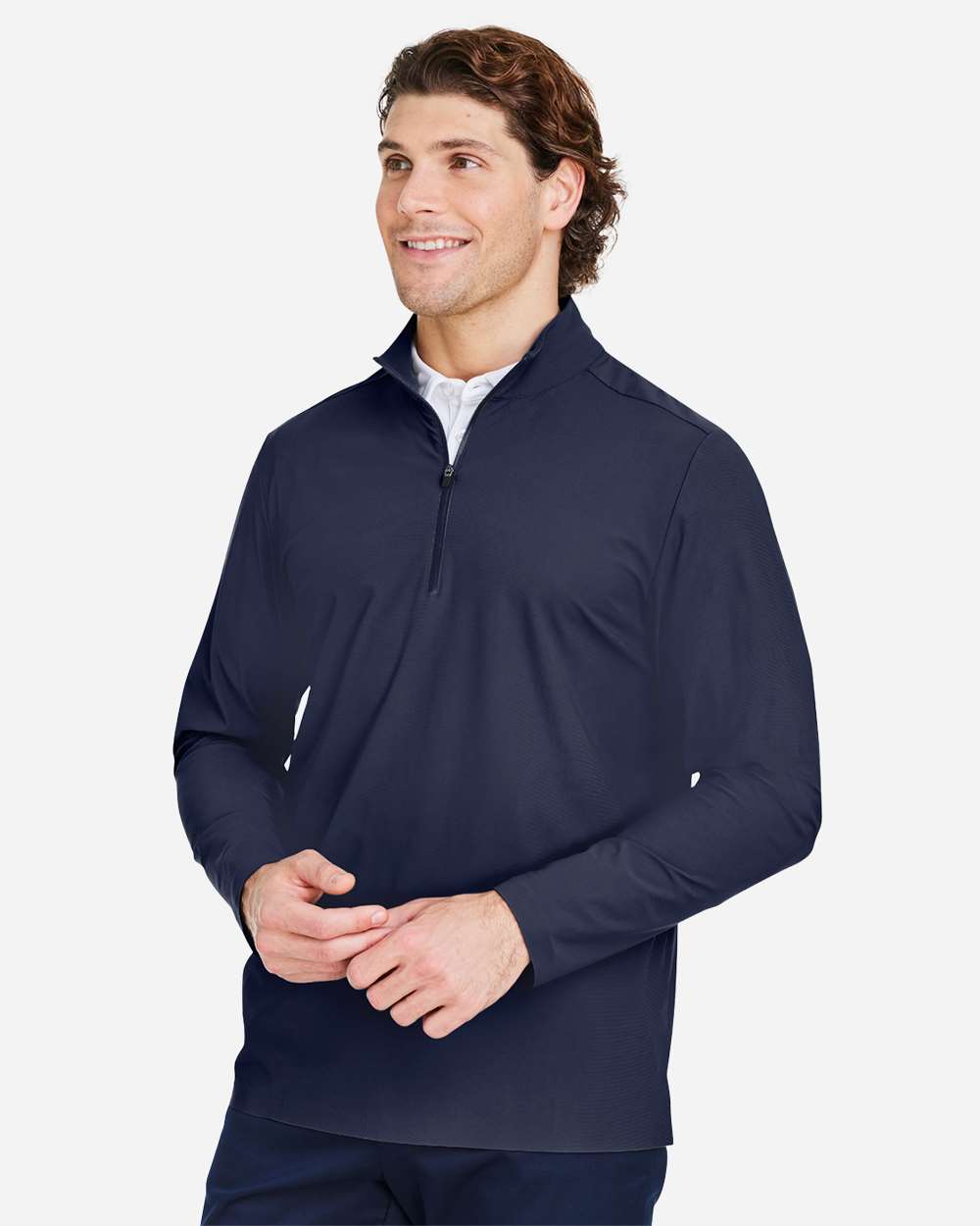 Men's CrownLux Performance® Windsor Welded Quarter-Zip Pullover - OnModelSide - B650B2653 - Navy