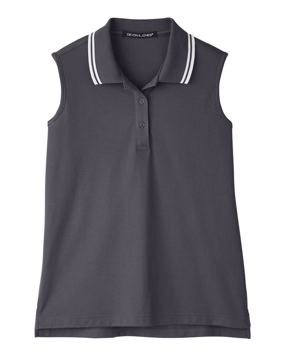Women's CrownLux Performance® Plaited Tipped Sleeveless Polo - Front - B638B2132 - Graphite/ White