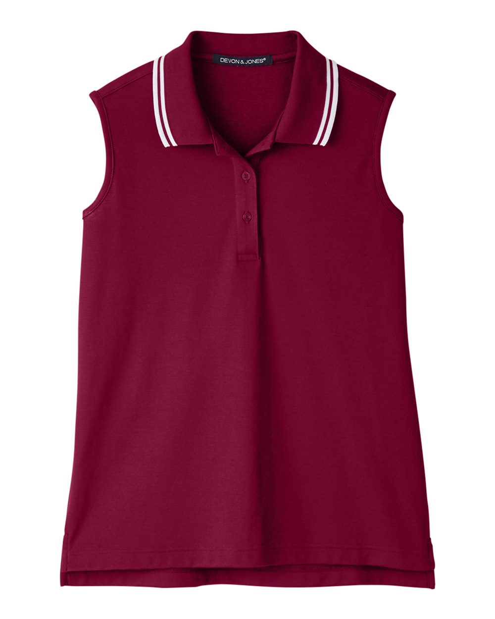 Women's CrownLux Performance® Plaited Tipped Sleeveless Polo - Front - B638B2322 - Burgundy/ White