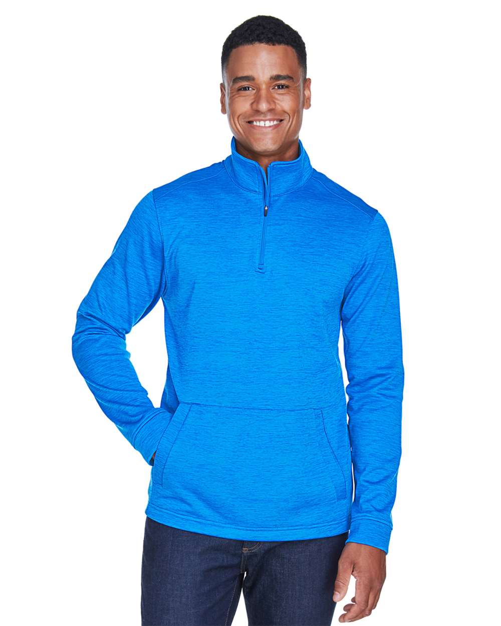 Men's Newbury Mélange Fleece Quarter-Zip Pullover - OnModelFront - B714B2253 - French Blue Heather