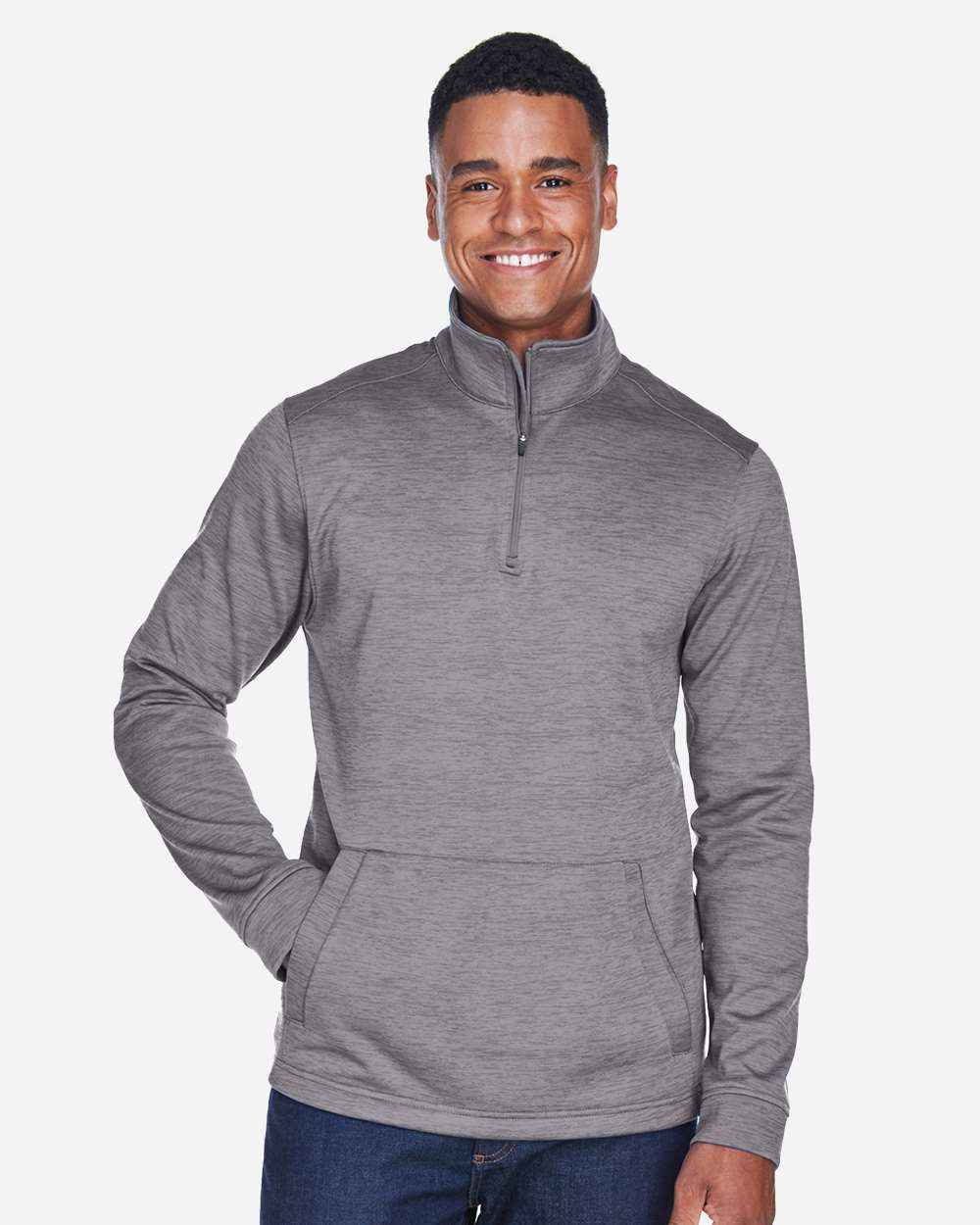 Men's Newbury Mélange Fleece Quarter-Zip Pullover - OnModelFront - B714B2353 - Dark Grey Heather