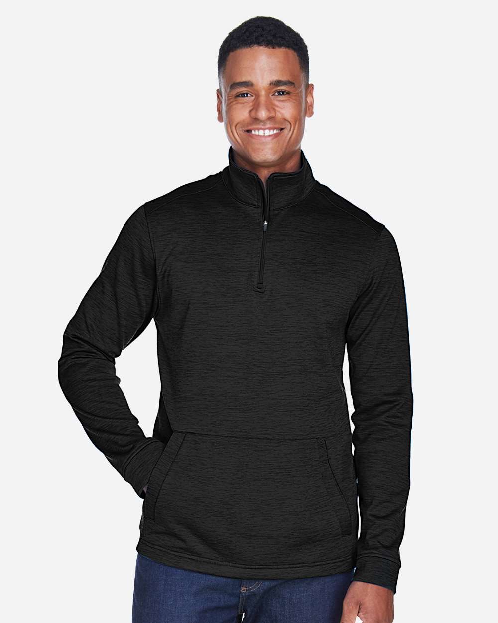 Men's Newbury Mélange Fleece Quarter-Zip Pullover - OnModelFront - B714B2503 - Black Heather