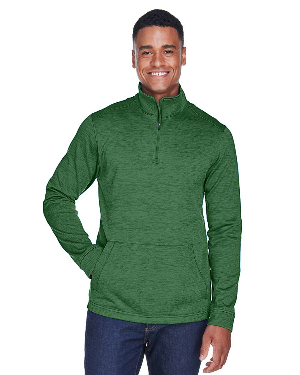 Men's Newbury Mélange Fleece Quarter-Zip Pullover - OnModelFront - B714B2543 - Forest Heather