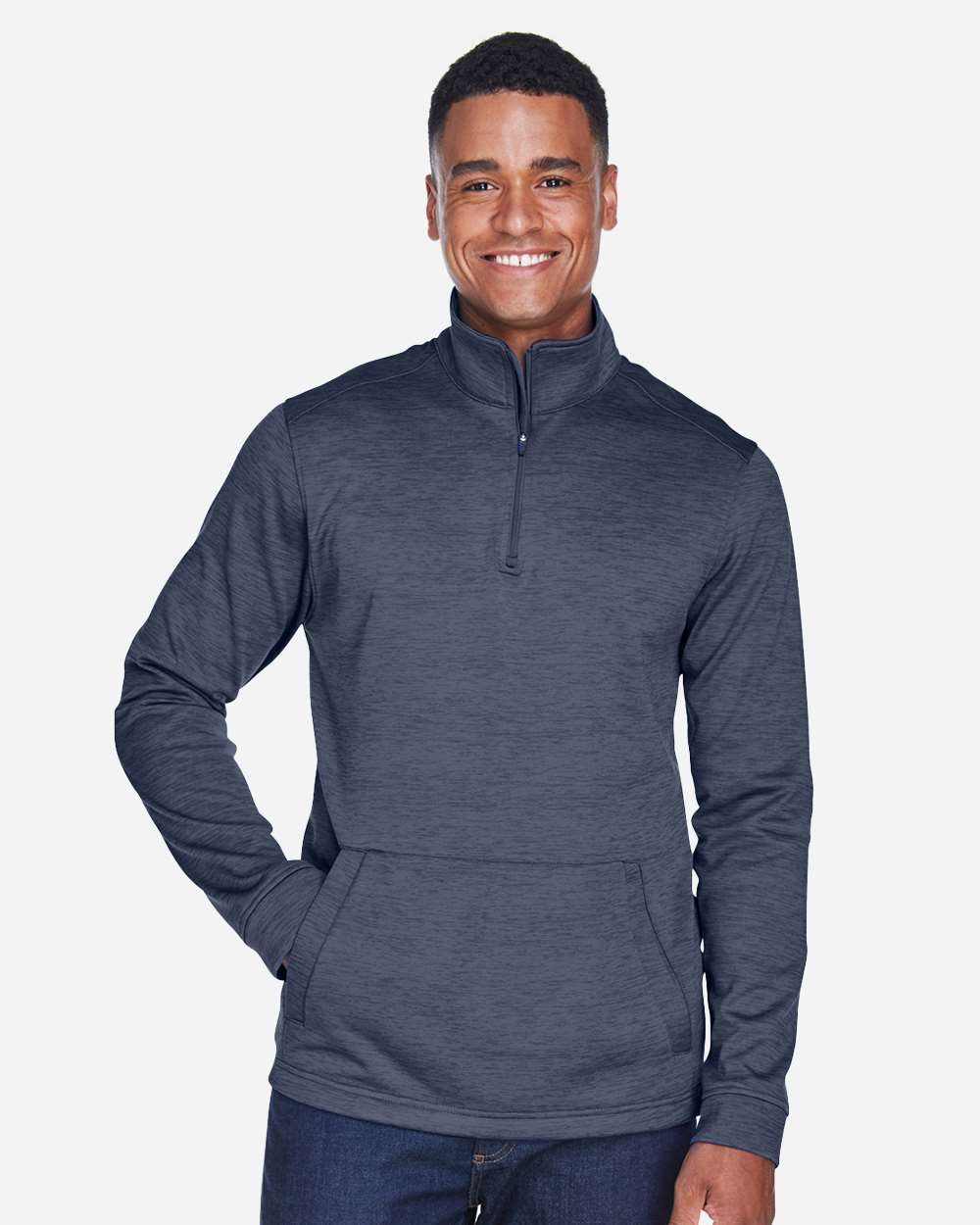 Men's Newbury Mélange Fleece Quarter-Zip Pullover - OnModelFront - B714B2653 - Navy Heather