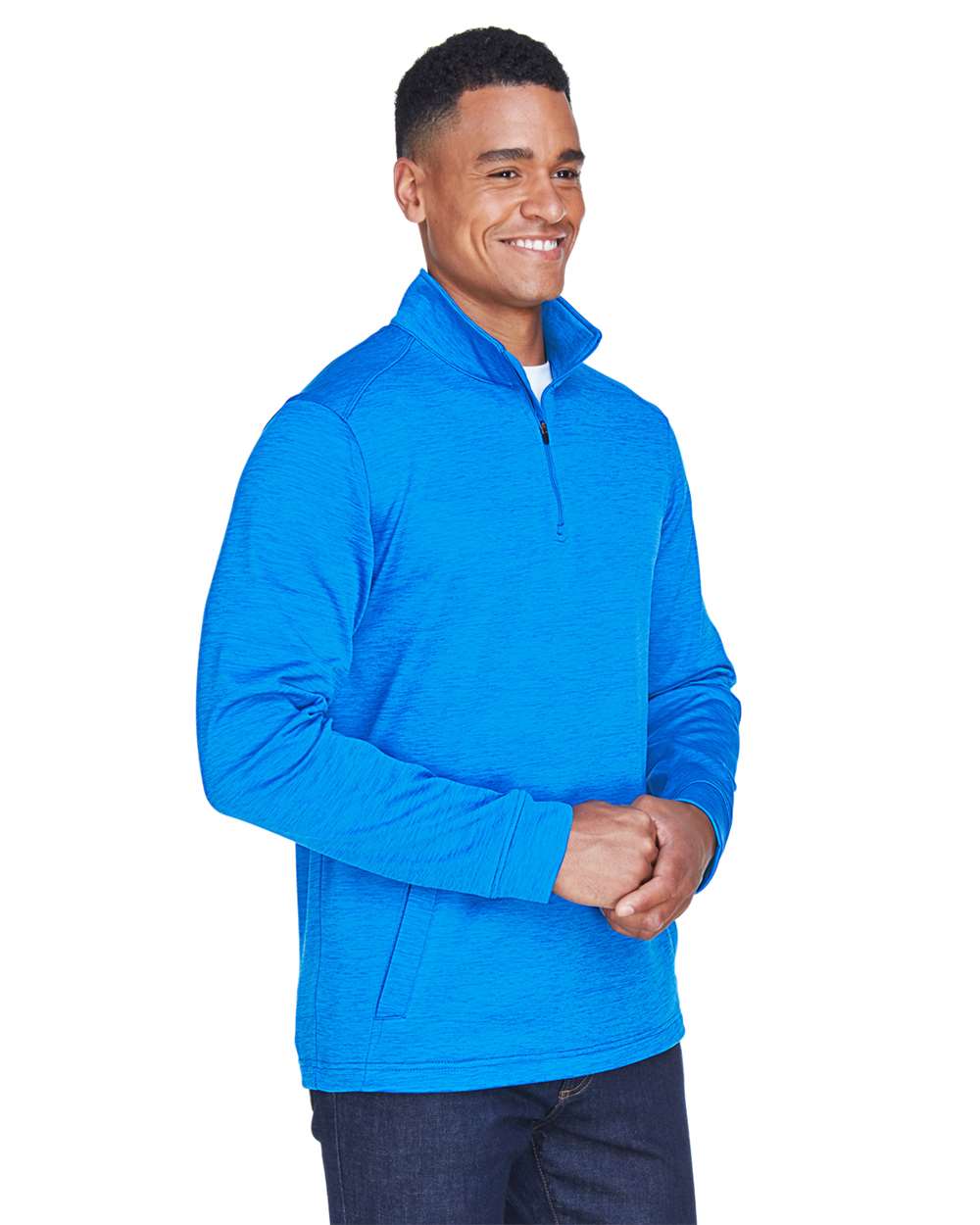 Men's Newbury Mélange Fleece Quarter-Zip Pullover - OnModelSide - B714B2253 - French Blue Heather