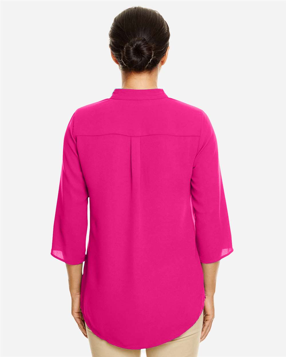 Women's Perfect Fit™ Three-Quarter Sleeve Crepe Tunic - OnModelBack - B729B2692 - Crown Raspberry
