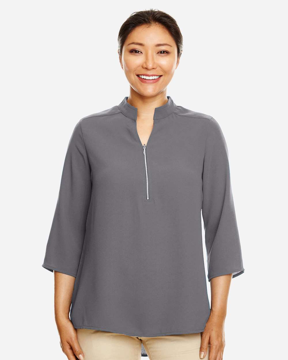 Women's Perfect Fit™ Three-Quarter Sleeve Crepe Tunic - OnModelFront - B729B2132 - Graphite
