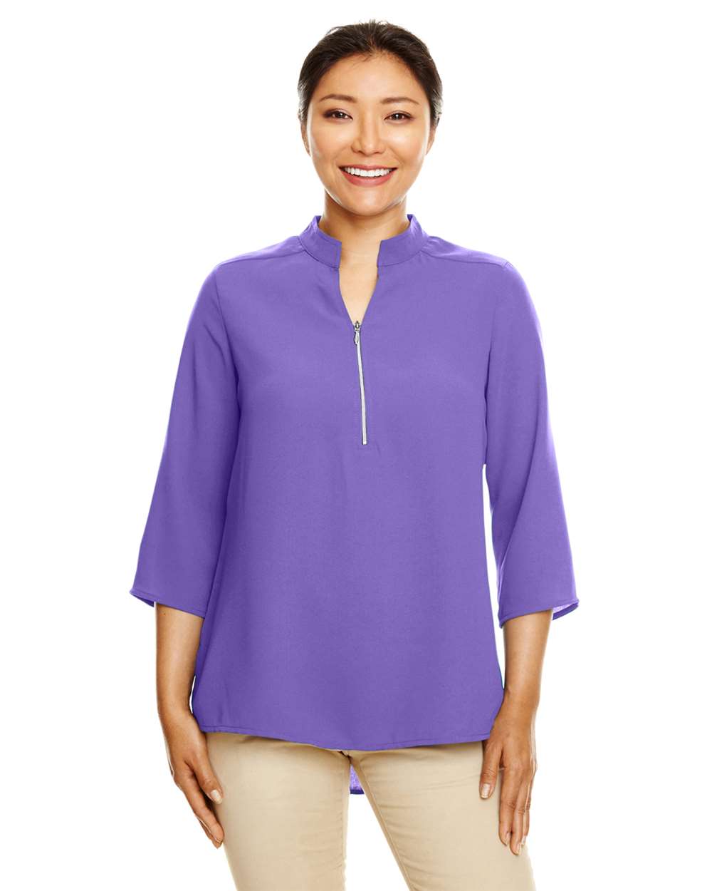 Women's Perfect Fit™ Three-Quarter Sleeve Crepe Tunic - OnModelFront - B729B2672 - Grape