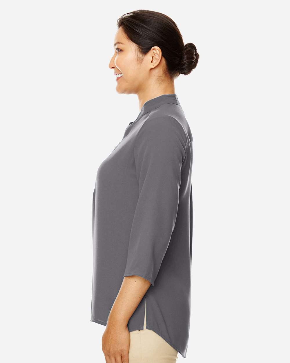 Women's Perfect Fit™ Three-Quarter Sleeve Crepe Tunic - OnModelSide - B729B2132 - Graphite