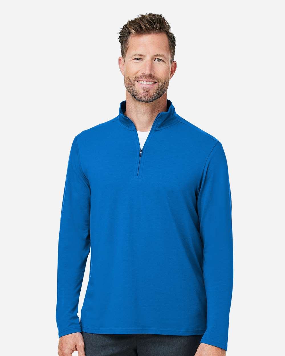 Men's Raleigh Stretch Quarter-Zip Pullover - OnModelFront - B654B2253 - French Blue
