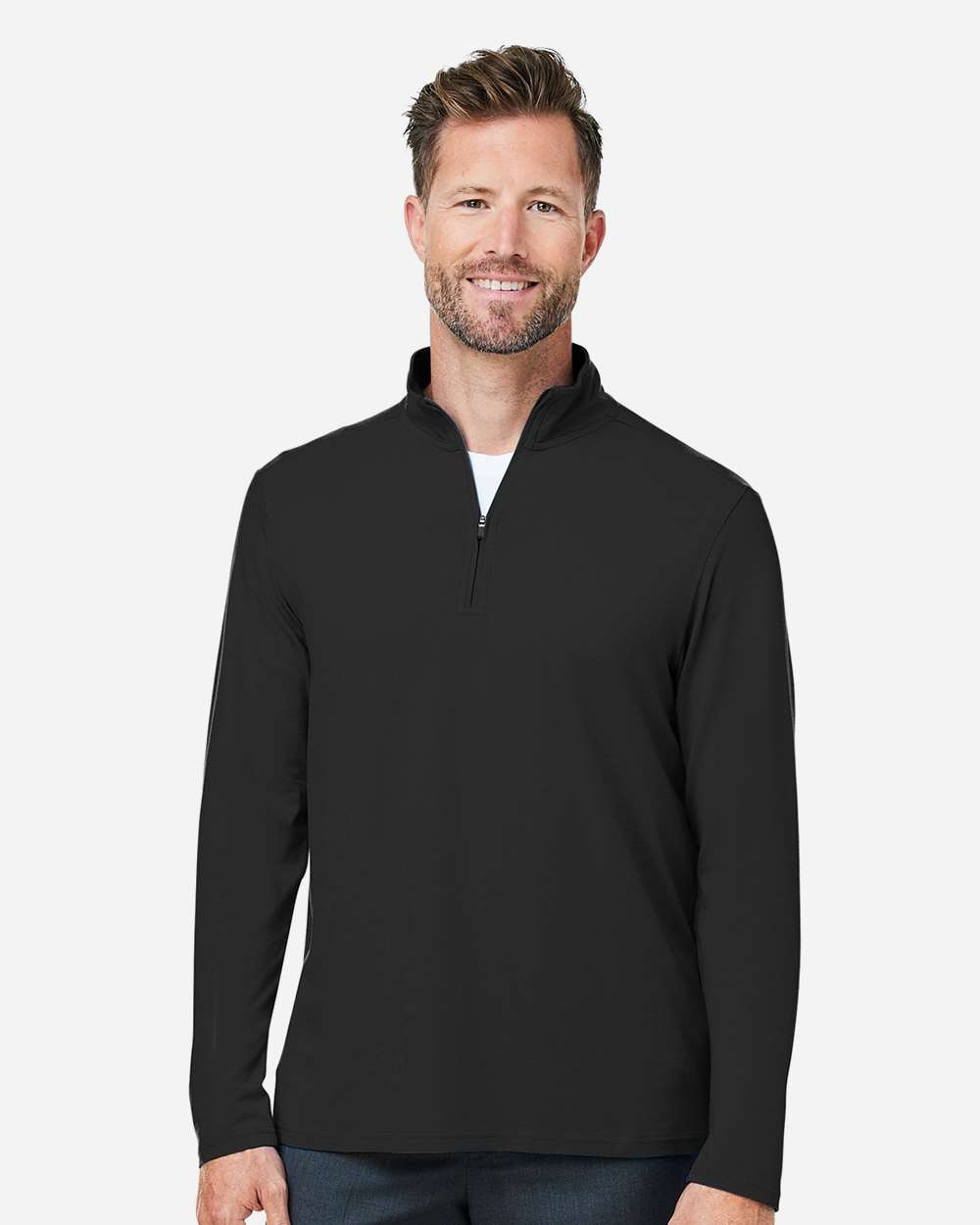 Men's Raleigh Stretch Quarter-Zip Pullover - OnModelFront - B654B2503 - Black