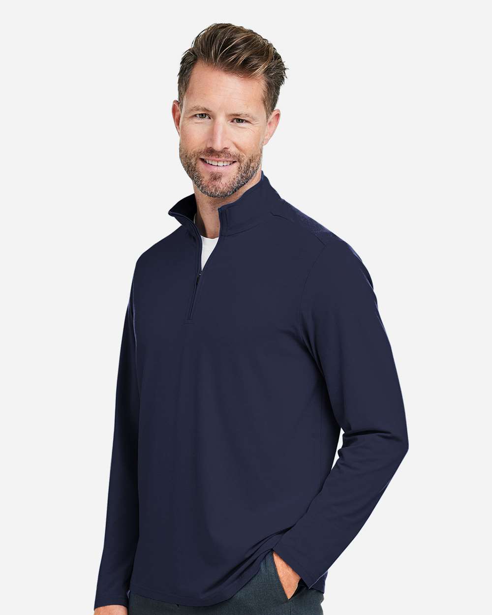 Men's Raleigh Stretch Quarter-Zip Pullover - OnModelSide - B654B2653 - Navy
