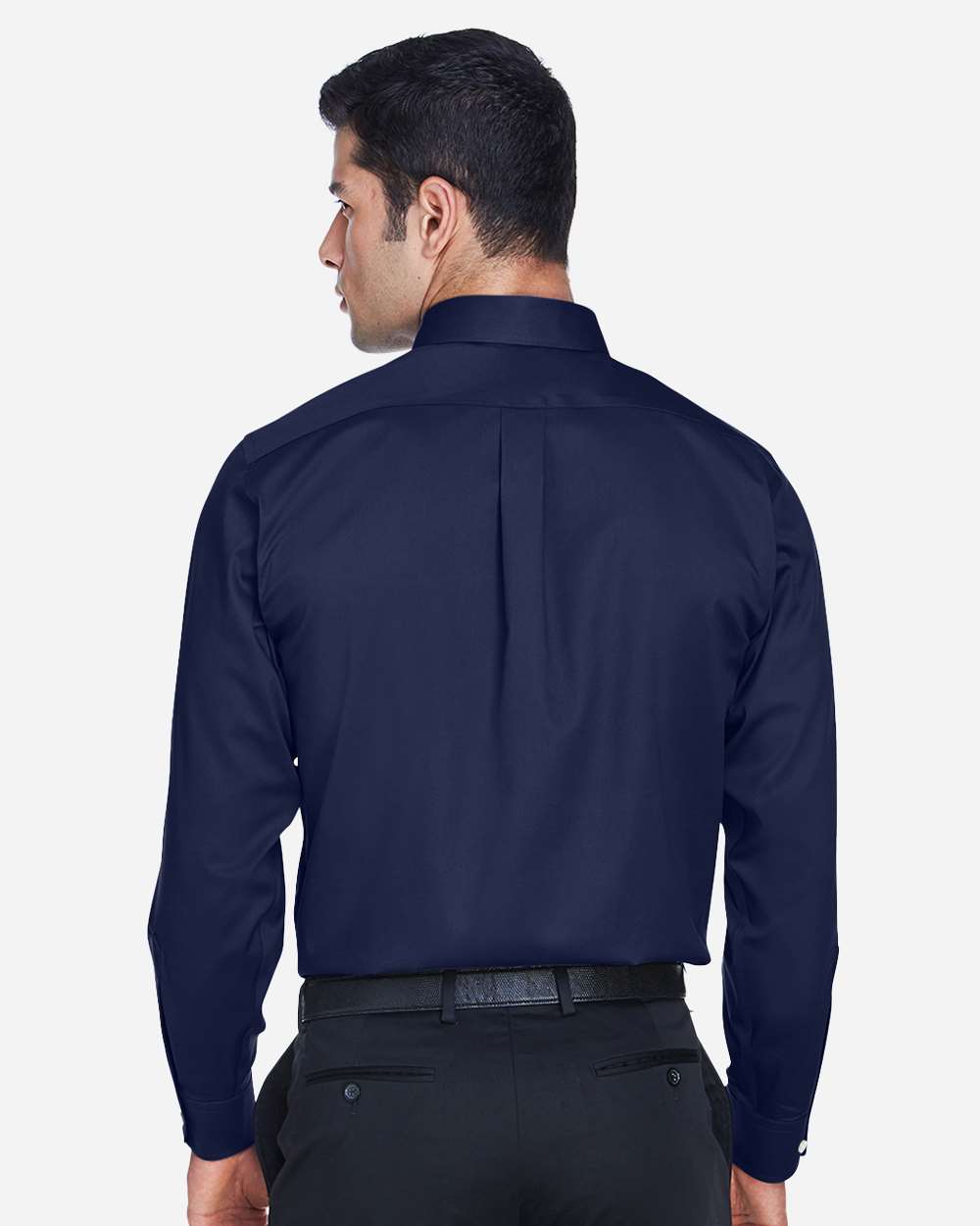 Men's Tall Crown Collection® Solid Stretch Twill Woven Dress Shirt - OnModelBack - B675B2656 - Navy