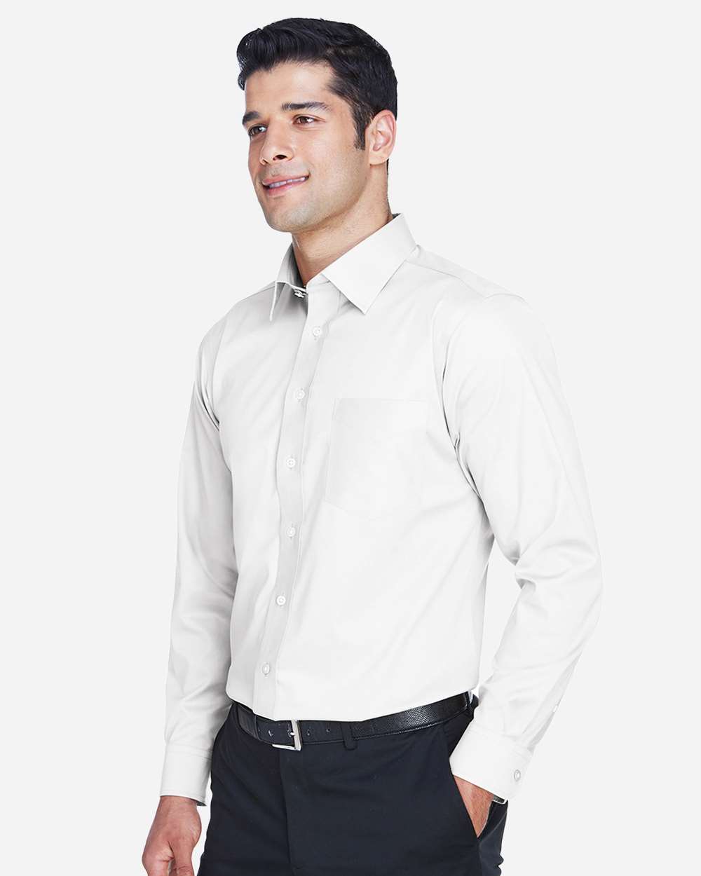 Men's Tall Crown Collection® Solid Stretch Twill Woven Dress Shirt - OnModelSide - B675B2006 - White