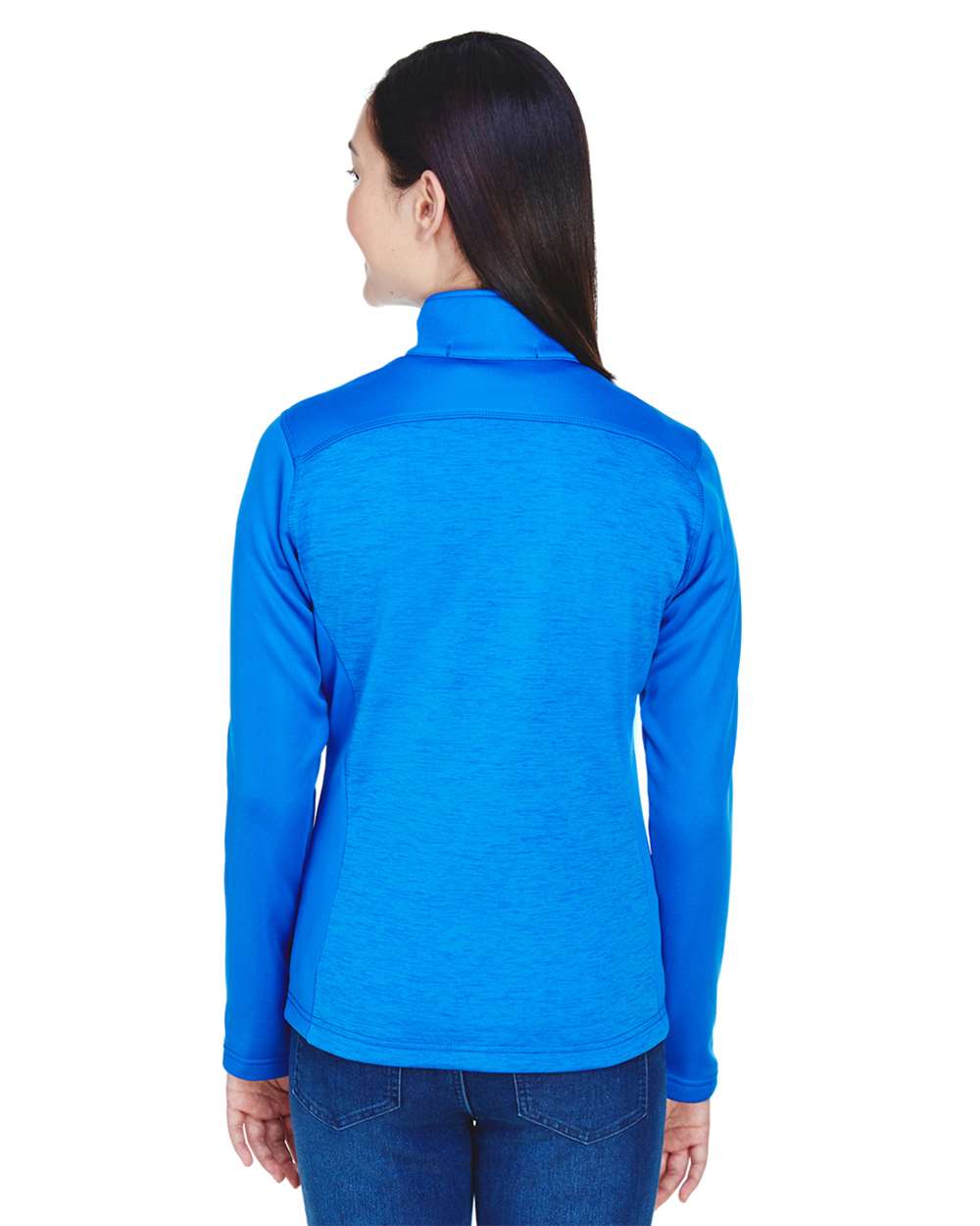 Women's Newbury Colorblock Mélange Fleece Full-Zip Jacket - OnModelBack - B713B2252 - French Blue/ French Blue Heather