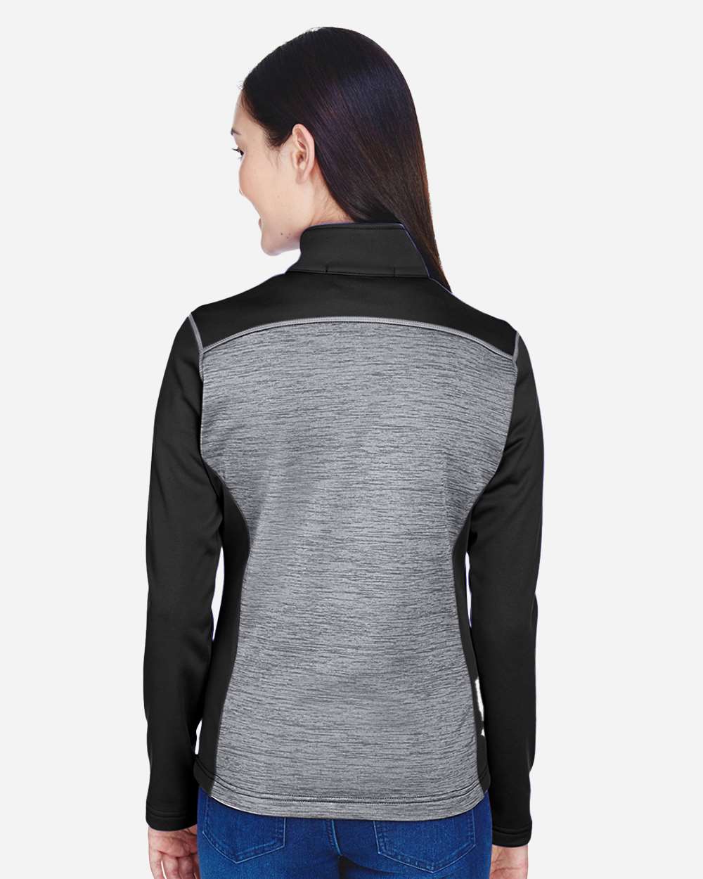 Women's Newbury Colorblock Mélange Fleece Full-Zip Jacket - OnModelBack - B713B2502 - Black Heather/ Dark Grey Heather