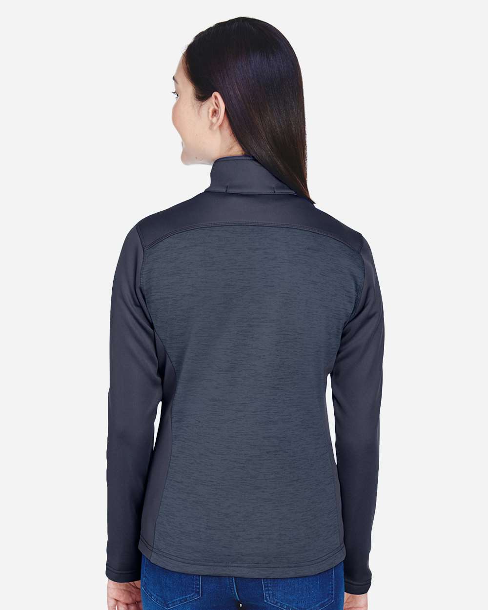 Women's Newbury Colorblock Mélange Fleece Full-Zip Jacket - OnModelBack - B713B2652 - Navy/ Navy Heather