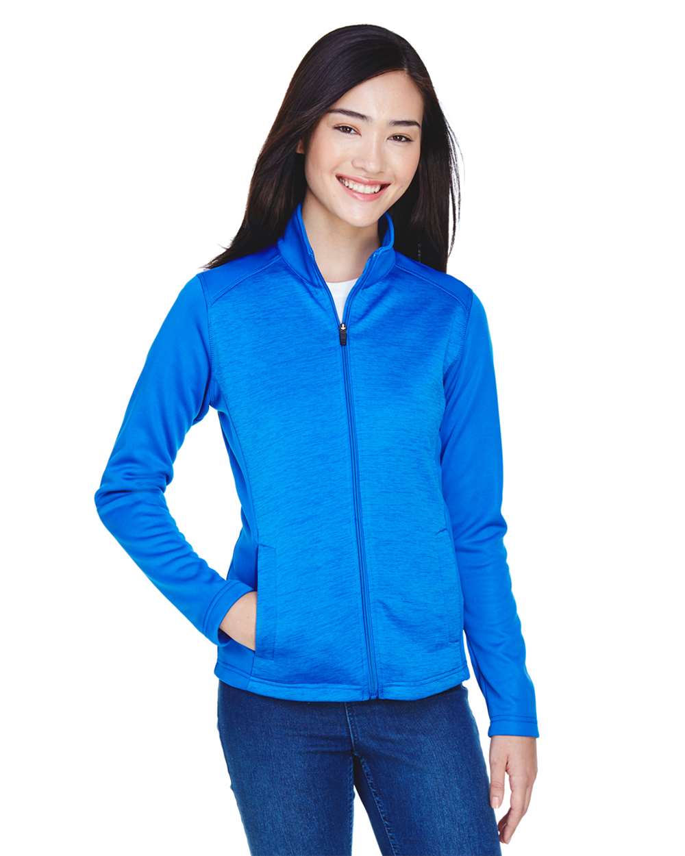 Women's Newbury Colorblock Mélange Fleece Full-Zip Jacket - OnModelFront - B713B2252 - French Blue/ French Blue Heather
