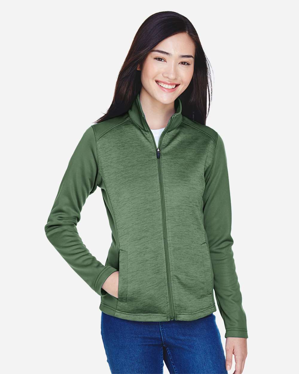 Women's Newbury Colorblock Mélange Fleece Full-Zip Jacket - OnModelFront - B713B2542 - Forest/ Forest Heather