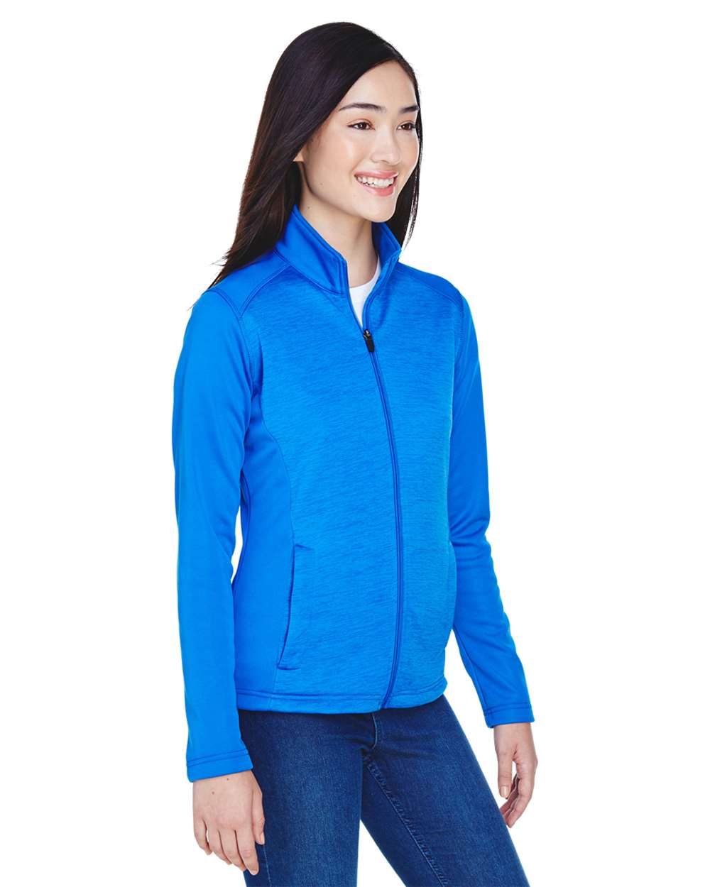 Women's Newbury Colorblock Mélange Fleece Full-Zip Jacket - OnModelSide - B713B2252 - French Blue/ French Blue Heather
