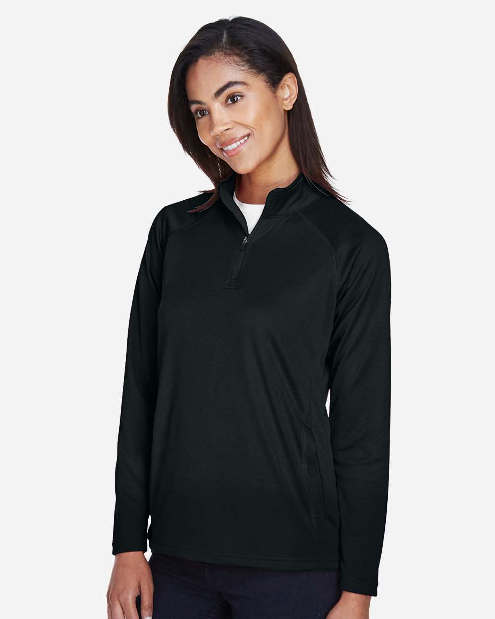 Women's Stretch Tech-Shell® Compass Quarter-Zip Pullover - OnModelSide - B657B2503 - Black