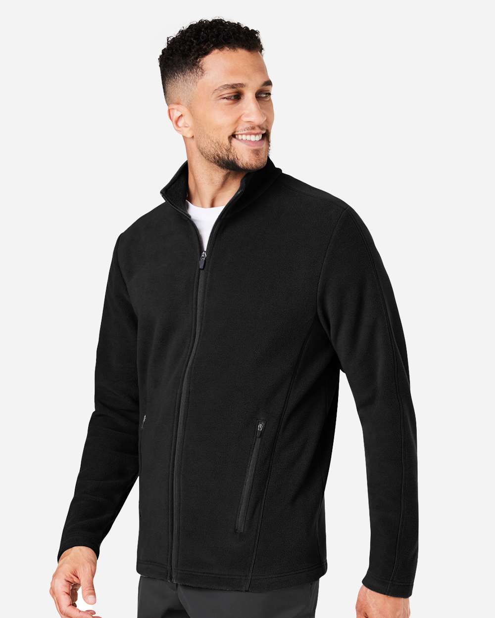 Men's CrownLux Performance® Fleece Full-Zip Jacket - OnModelSide - B705B2503 - Black