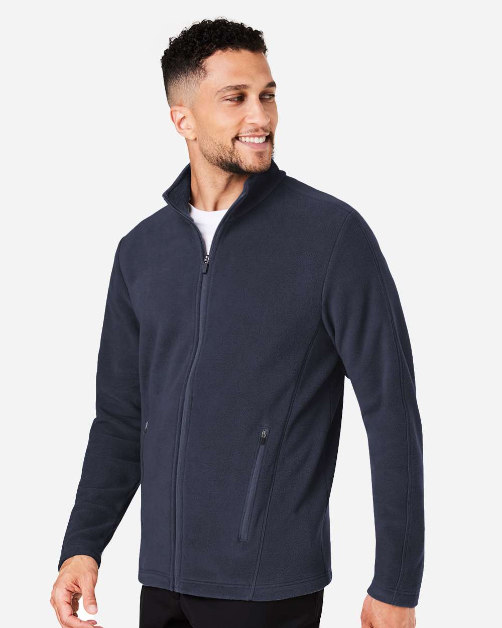 Men's CrownLux Performance® Fleece Full-Zip Jacket - OnModelSide - B705B2653 - Navy