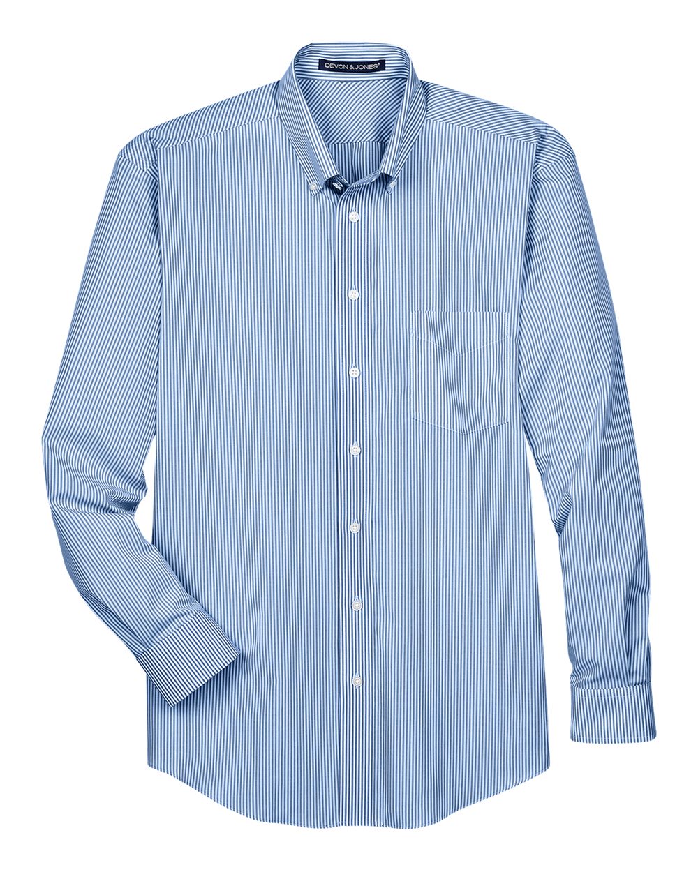 Men's Crown Collection® Banker Stripe Woven Dress Shirt - Front - B606B2253 - French Blue