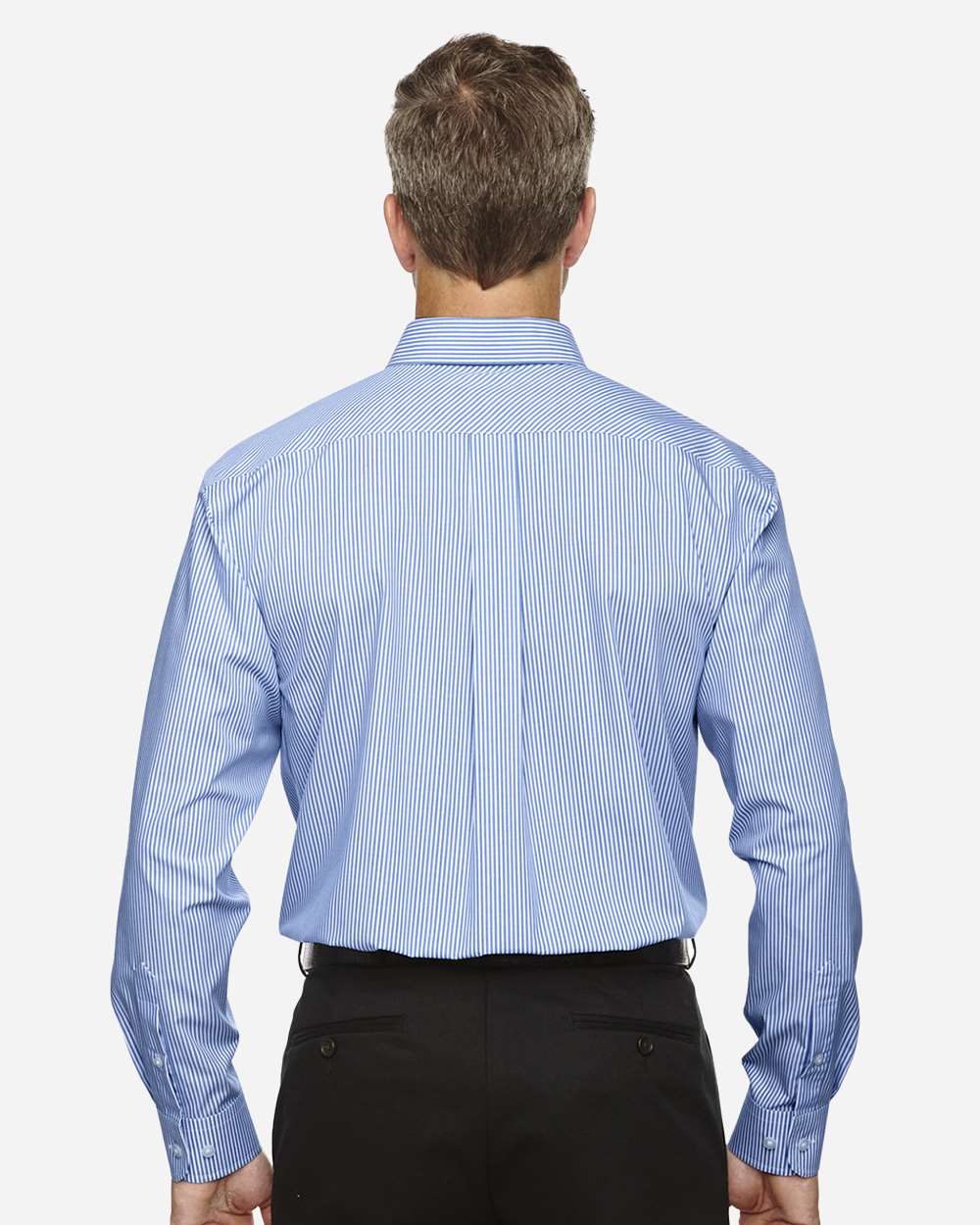Men's Crown Collection® Banker Stripe Woven Dress Shirt - OnModelBack - B606B2253 - French Blue