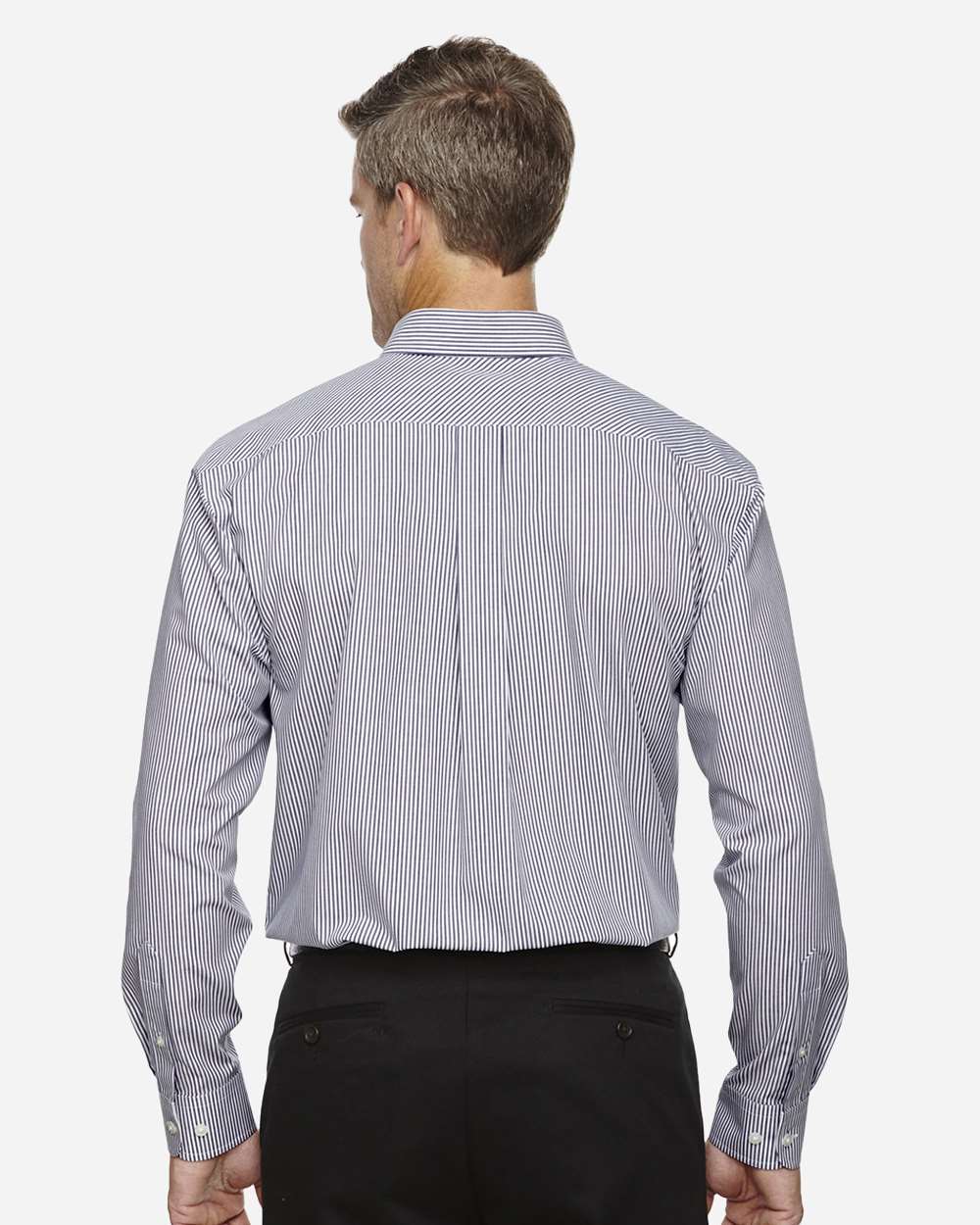 Men's Crown Collection® Banker Stripe Woven Dress Shirt - OnModelBack - B606B2653 - Navy