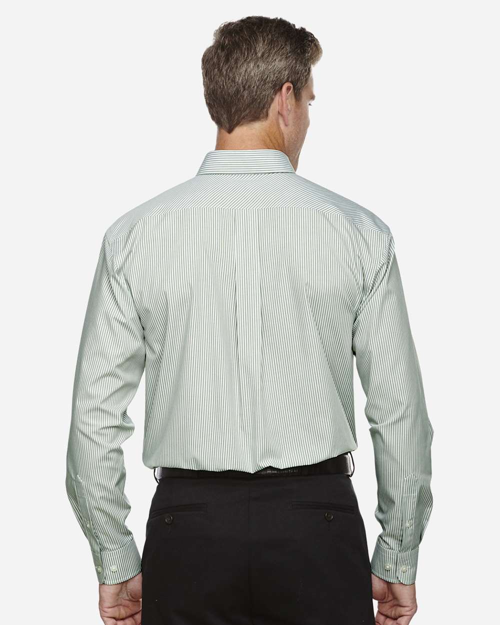 Men's Crown Collection® Banker Stripe Woven Dress Shirt - OnModelBack - B606B2663 - Dill