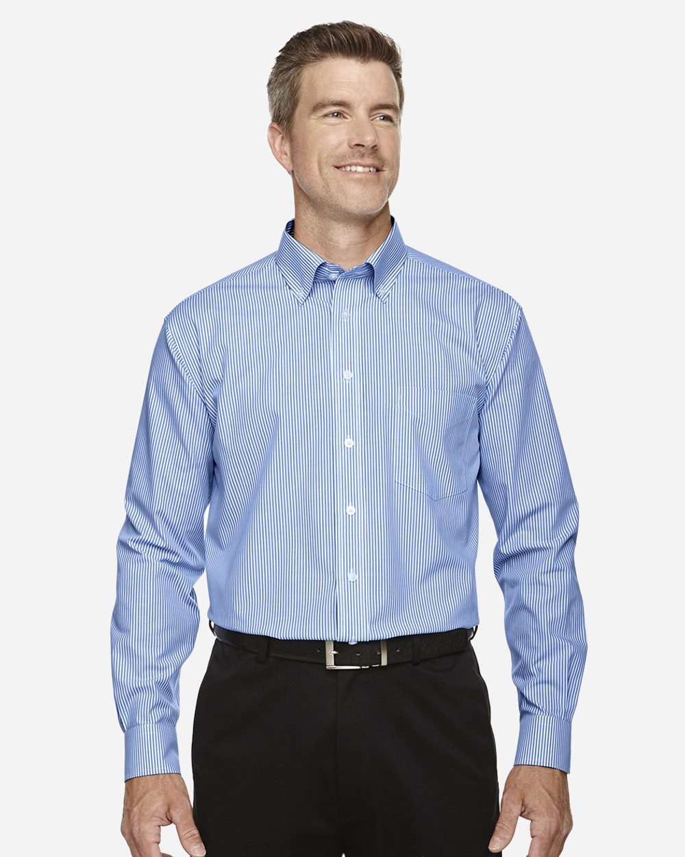 Men's Crown Collection® Banker Stripe Woven Dress Shirt - styleImage