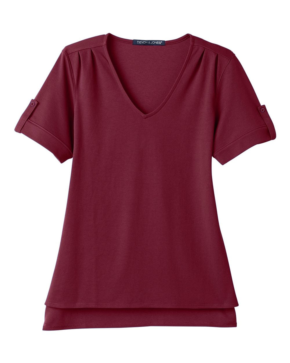 Women's CrownLux Performance® Plaited Rolled Sleeve Shirt - Front - B641B2322 - Burgundy