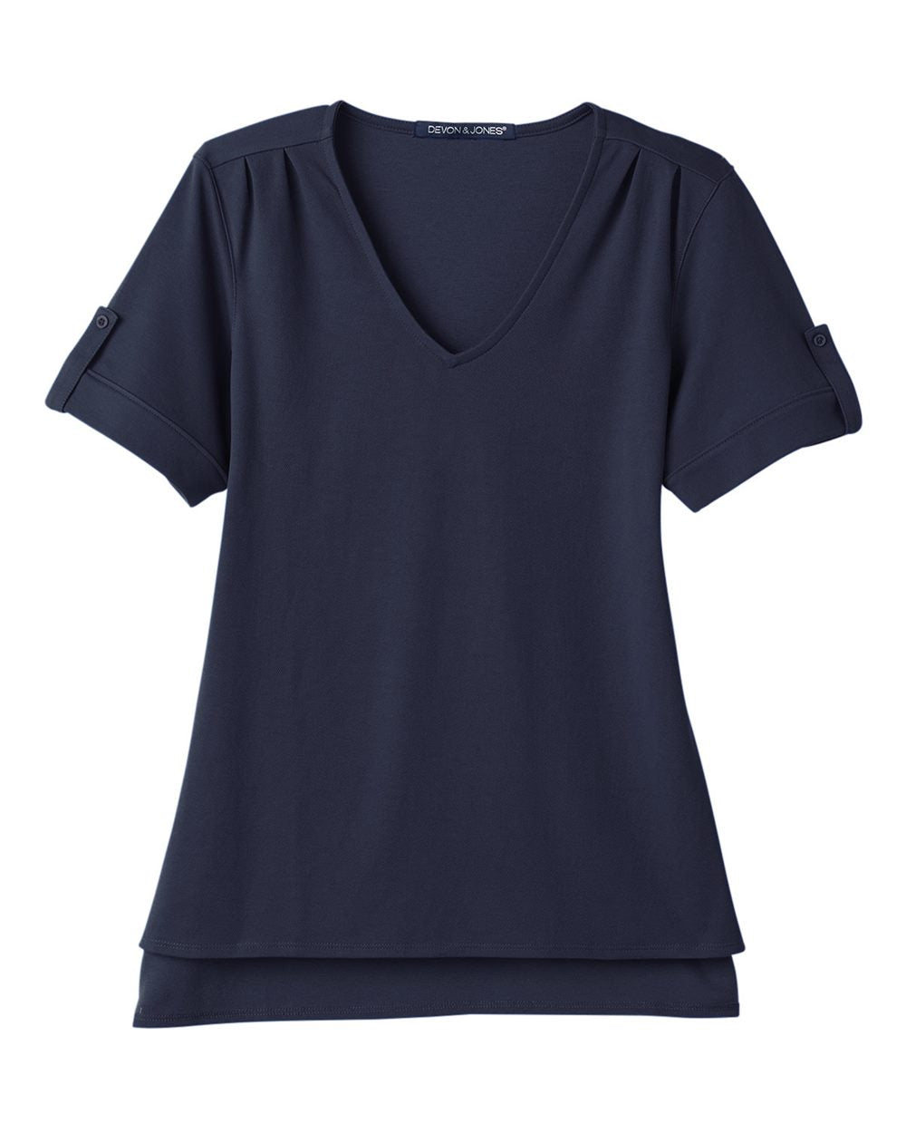 Women's CrownLux Performance® Plaited Rolled Sleeve Shirt - Front - B641B2652 - Navy