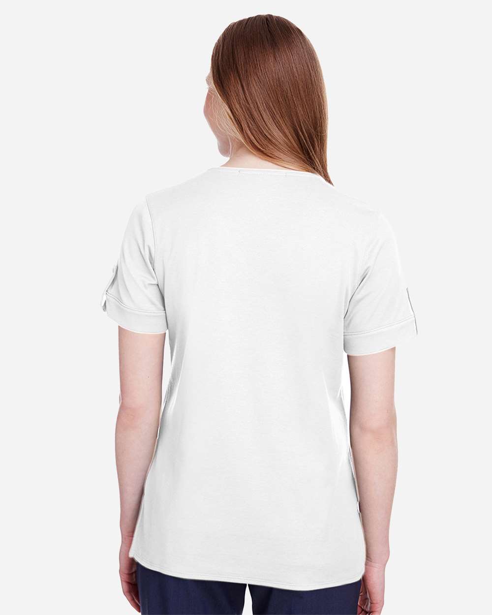 Women's CrownLux Performance® Plaited Rolled Sleeve Shirt - OnModelBack - B641B2002 - White