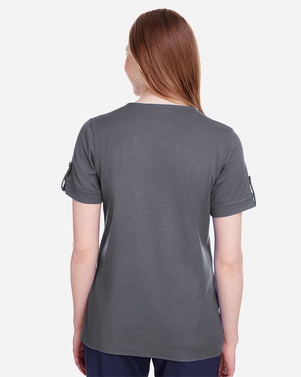 Women's CrownLux Performance® Plaited Rolled Sleeve Shirt - OnModelBack - B641B2202 - Graphite
