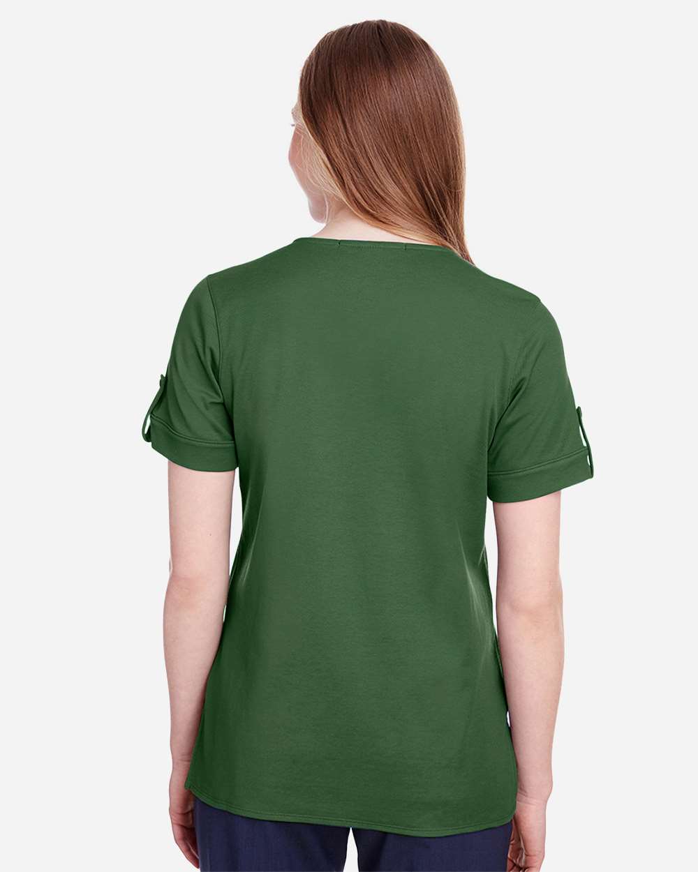 Women's CrownLux Performance® Plaited Rolled Sleeve Shirt - OnModelBack - B641B2542 - Forest