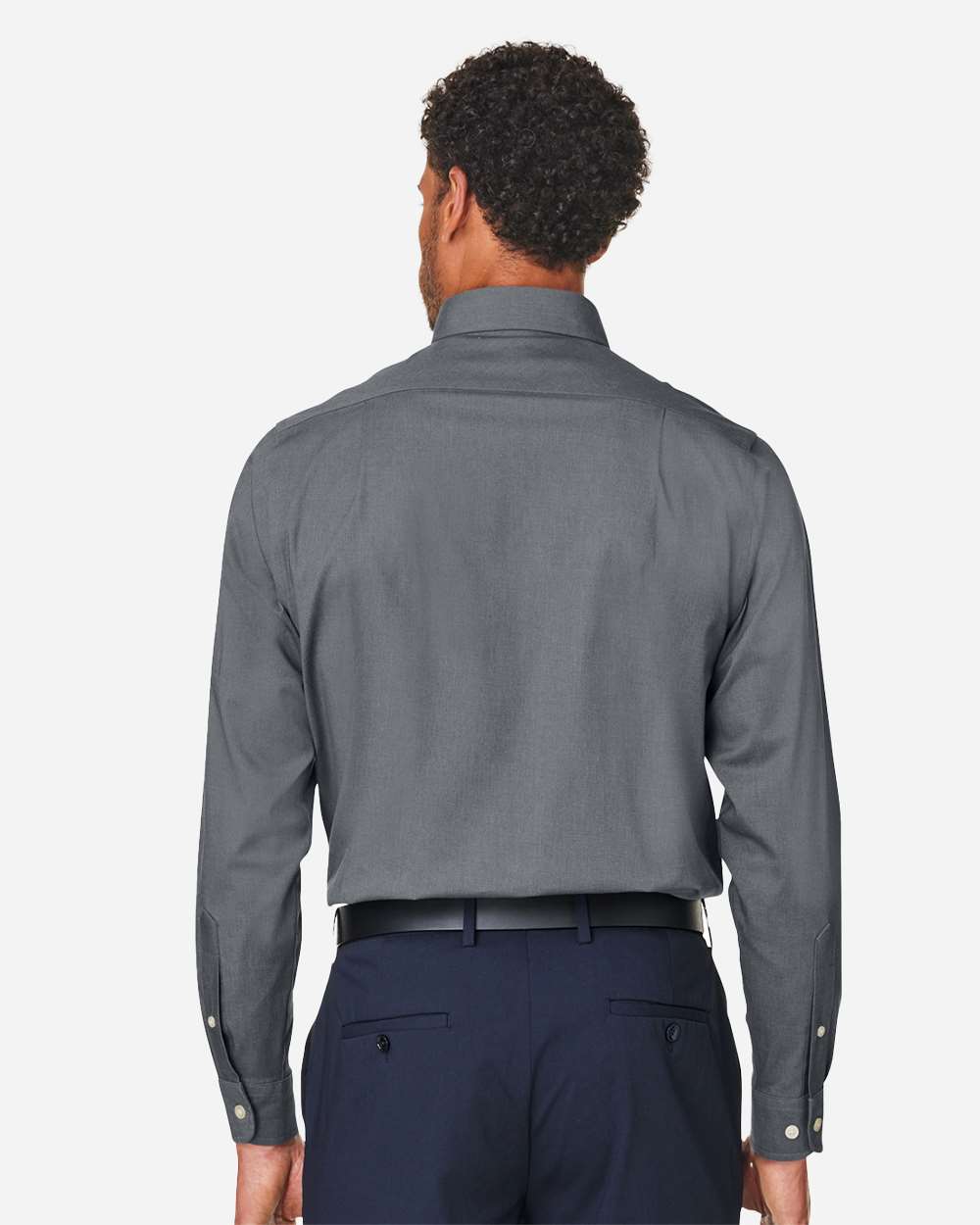Men's CrownLux Performance® Spencer Poplin Dress Shirt - OnModelBack - B669B2133 - Graphite Melange