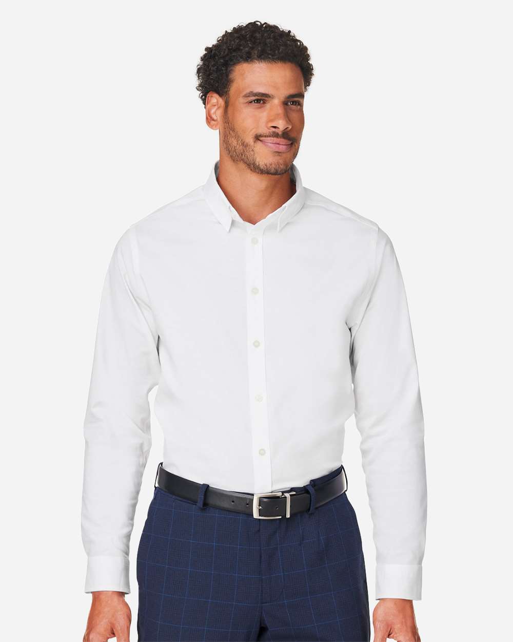 Men's CrownLux Performance® Spencer Poplin Dress Shirt - OnModelFront - B669B2003 - White