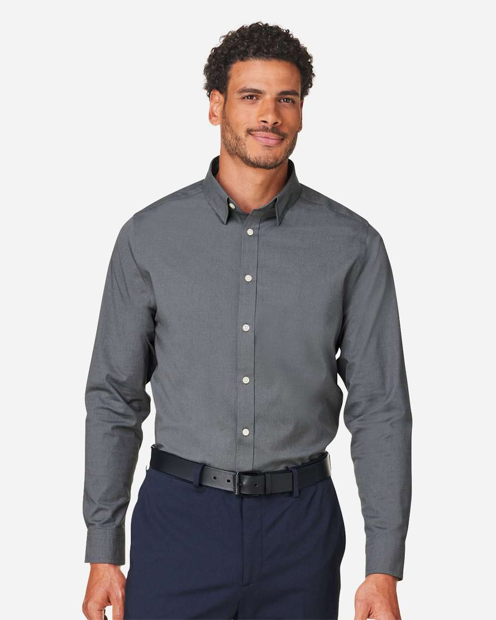Men's CrownLux Performance® Spencer Poplin Dress Shirt - OnModelFront - B669B2133 - Graphite Melange