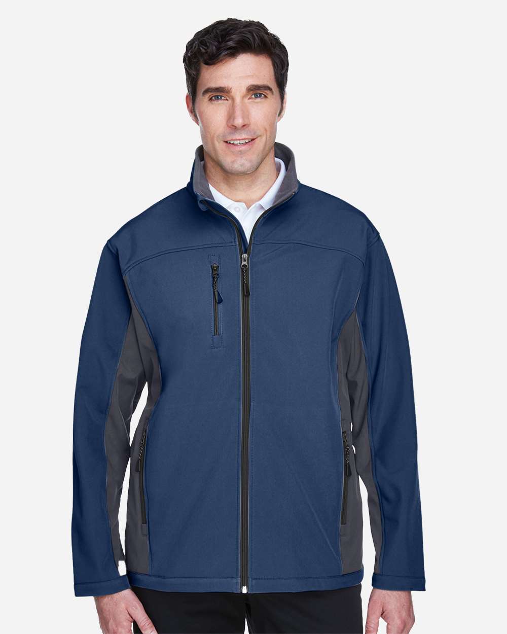 Men's Soft Shell Colorblock Jacket - OnModelFront - B616B2658 - Navy/ Dark Charcoal