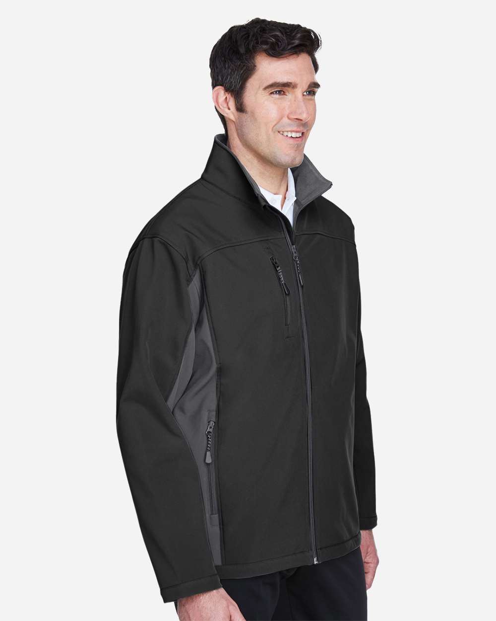 Men's Soft Shell Colorblock Jacket - OnModelSide - B616B2503 - Black/ Dark Charcoal