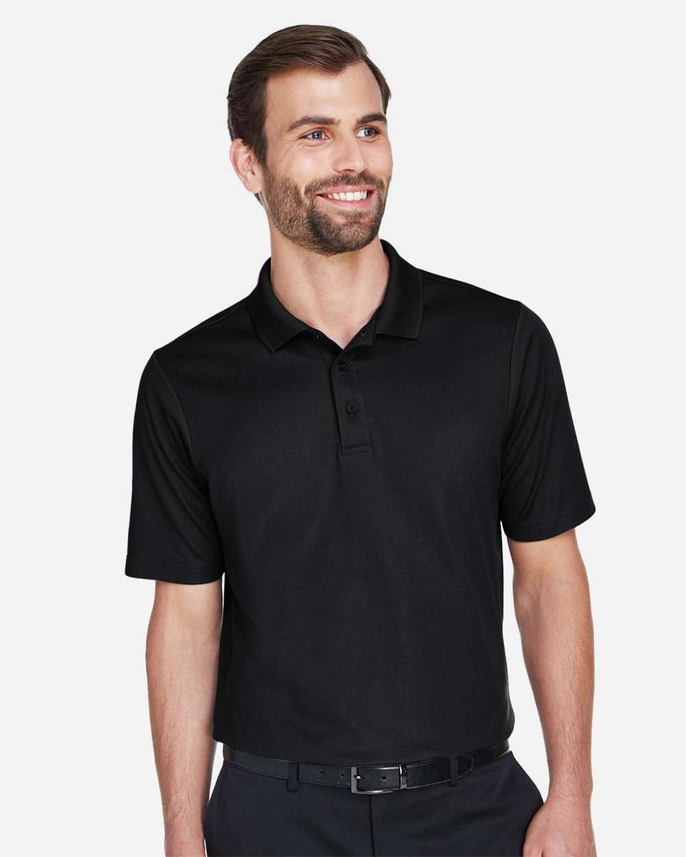 Men's Tall CrownLux Performance® Plaited Polo - OnModelFront - B639B2505 - Black
