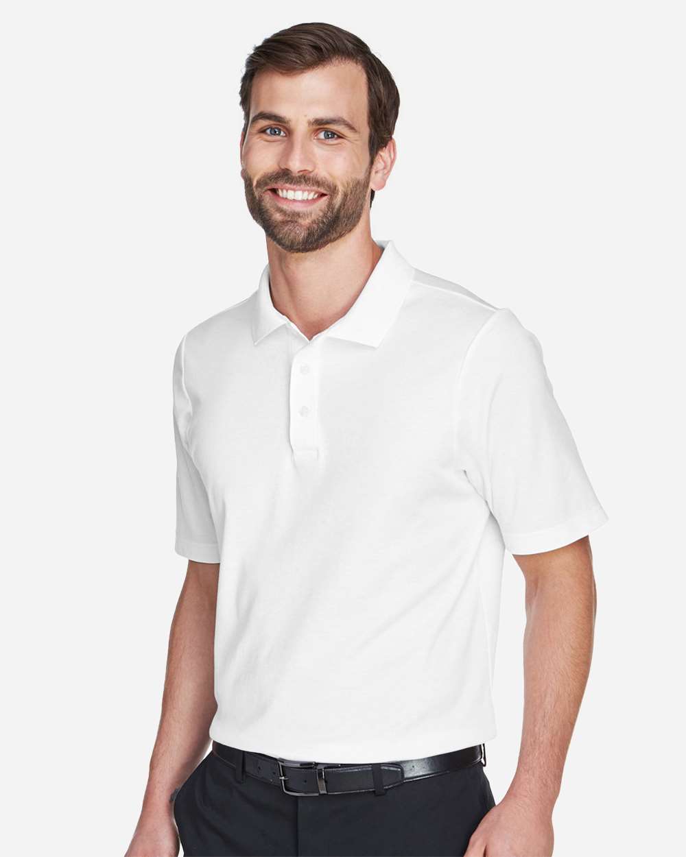 Men's Tall CrownLux Performance® Plaited Polo - OnModelSide - B639B2005 - White