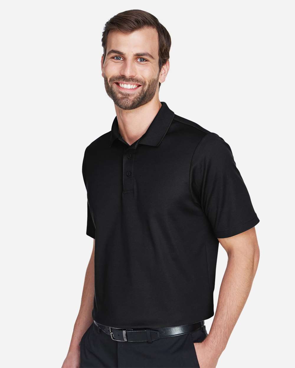 Men's Tall CrownLux Performance® Plaited Polo - OnModelSide - B639B2505 - Black