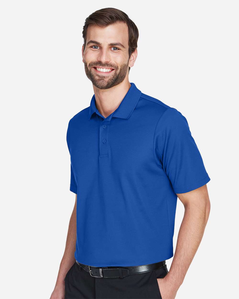 Men's Tall CrownLux Performance® Plaited Polo - OnModelSide - B639B2755 - True Royal