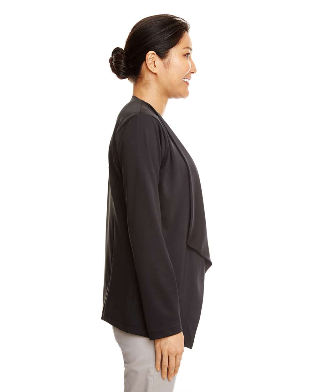 Women's Perfect Fit™ Draped Open Blazer - OnModelSide - B727B2502 - Black