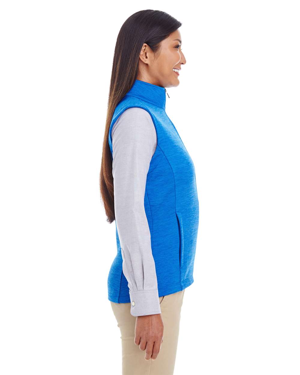 Women's Newbury Mélange Fleece Vest - OnModelSide - B813B2253 - French Blue Heather